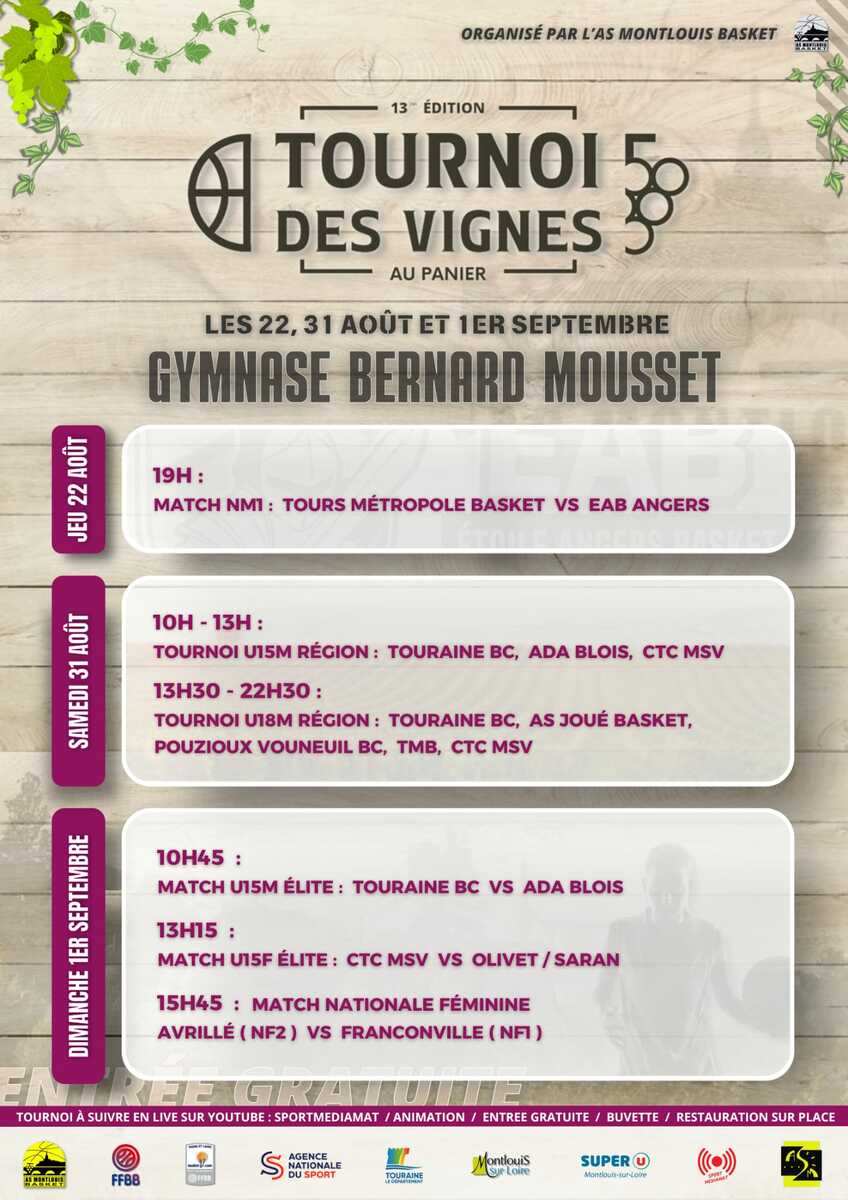 Tournoi des Vignes ASM Basket - Le Programme